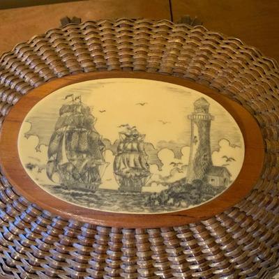 Lot of scrimshaw items of Ships and Lighthouse