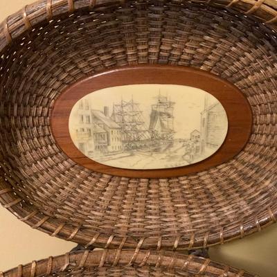 Lot of scrimshaw items of Ships and Lighthouse