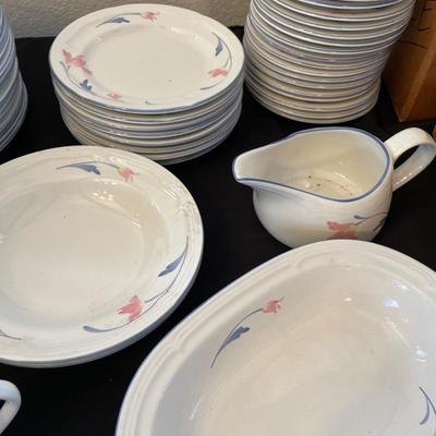 Avonlea dishes & glass punch bowl w/glasses