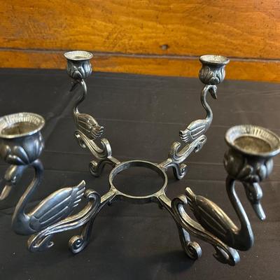 Antique Silver-plate “Spooner” Appetizer Bowl and Swan Candelabra