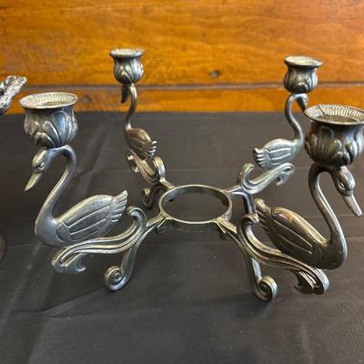 Antique Silver-plate “Spooner” Appetizer Bowl and Swan Candelabra
