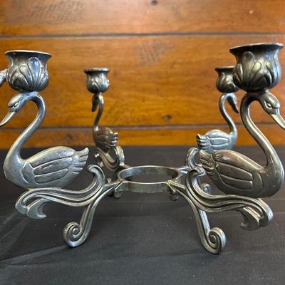 Antique Silver-plate “Spooner” Appetizer Bowl and Swan Candelabra
