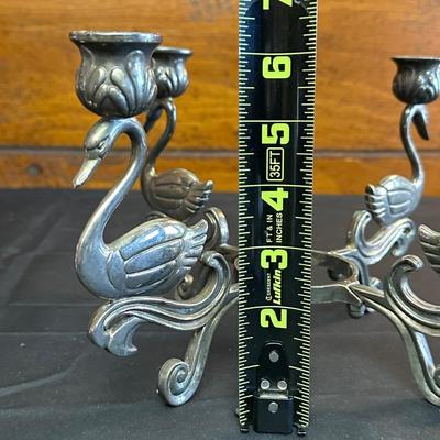 Antique Silver-plate “Spooner” Appetizer Bowl and Swan Candelabra