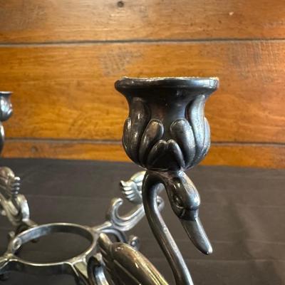 Antique Silver-plate “Spooner” Appetizer Bowl and Swan Candelabra