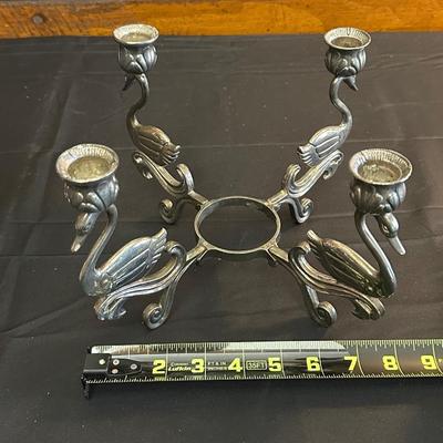 Antique Silver-plate “Spooner” Appetizer Bowl and Swan Candelabra