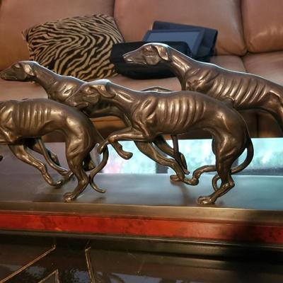 Decorative 5 Running Bronze Greyhounds