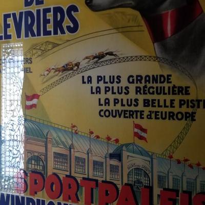 Framed Vintage Poster Advertising Greyhound Races in Europe