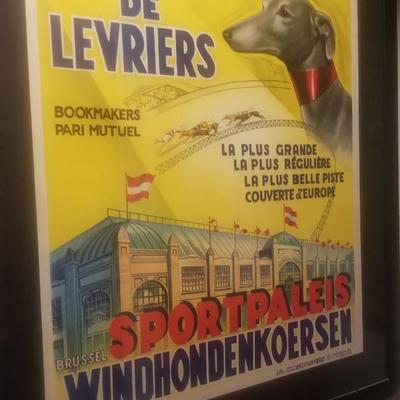 Framed Vintage Poster Advertising Greyhound Races in Europe
