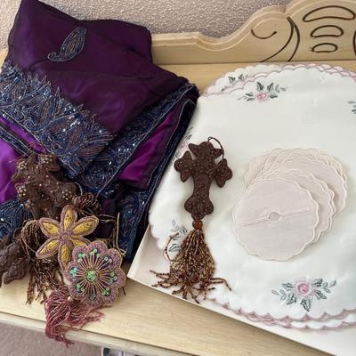 Misc linens and curtain tie backs