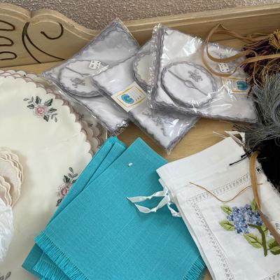 Misc linens and curtain tie backs