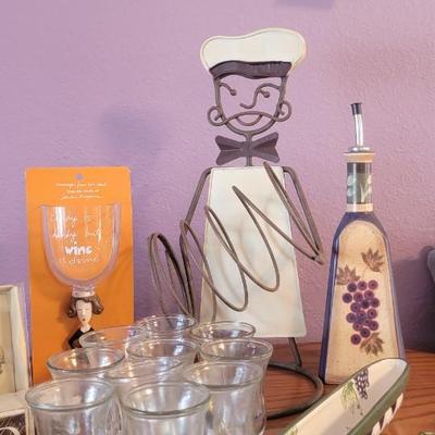 Bar items, glasses, olive trays