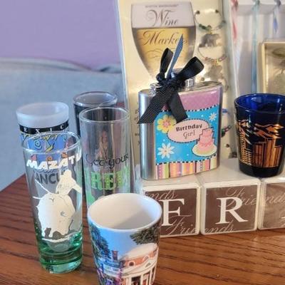 Bar items, glasses, olive trays