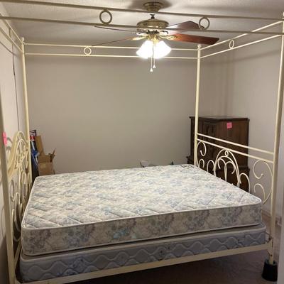 Metal canopy queen bed with mattress and box spring