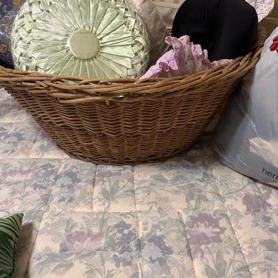 Pillows, throws, curtains and a wicker basket