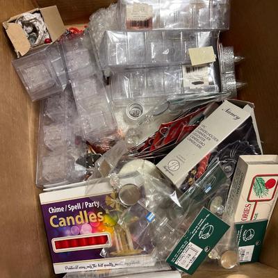 Bath items, shower curtain and candles