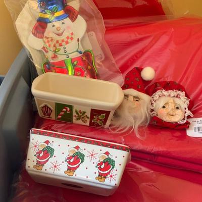 Lot of Misc Christmas Items including Table Cloths