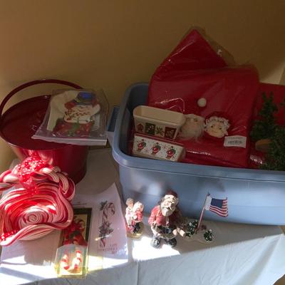Lot of Misc Christmas Items including Table Cloths