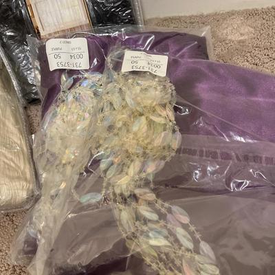 NIB curtains, rods medicine cabinet/mirror and misc glassware