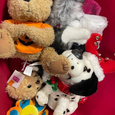 Red tote with stuffed animals