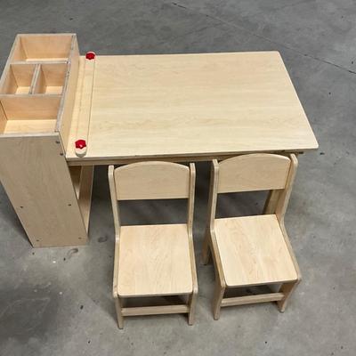 Lot P 693 Children’s Wooden Art Table & Two Chairs