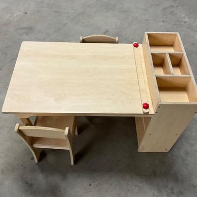 Lot P 693 Children’s Wooden Art Table & Two Chairs