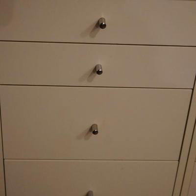 GROUPING OF THREE FOUR DRAWER CABINETS W/ WHITE LAMINATE QUALITY