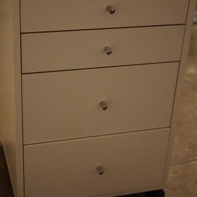 GROUPING OF THREE FOUR DRAWER CABINETS W/ WHITE LAMINATE QUALITY