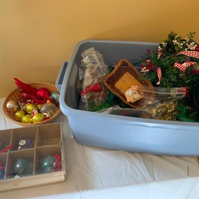 Lot of Vintage Christmas items including glass ornaments.