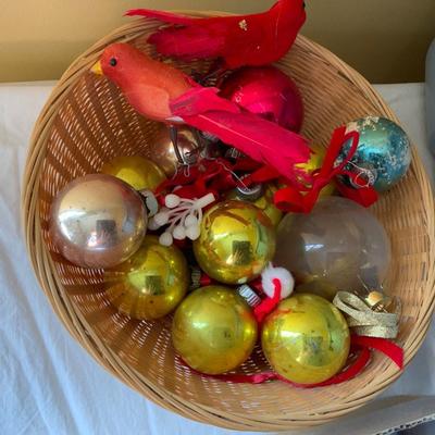 Lot of Vintage Christmas items including glass ornaments.