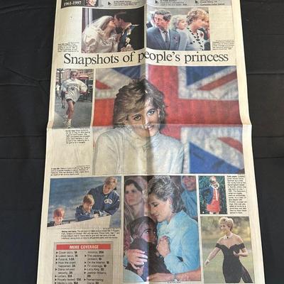 1997 Newspaper Cover Following the Death of Princess Diana, Two Coin Edged Pendants and More Items following the Royal Family