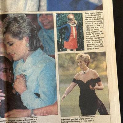 1997 Newspaper Cover Following the Death of Princess Diana, Two Coin Edged Pendants and More Items following the Royal Family
