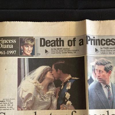 1997 Newspaper Cover Following the Death of Princess Diana, Two Coin Edged Pendants and More Items following the Royal Family