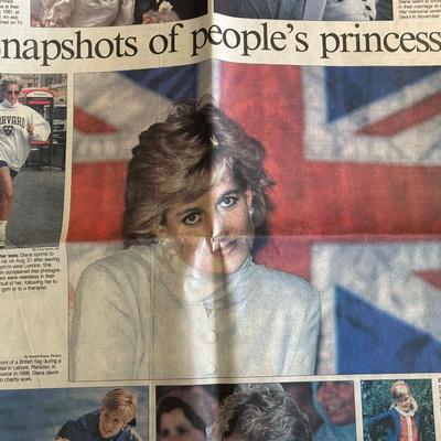 1997 Newspaper Cover Following the Death of Princess Diana, Two Coin Edged Pendants and More Items following the Royal Family