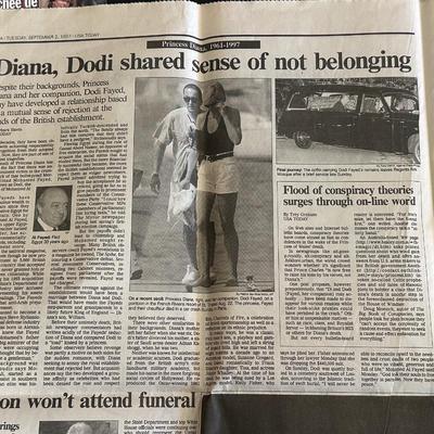 1997 Newspaper Cover Following the Death of Princess Diana, Two Coin Edged Pendants and More Items following the Royal Family