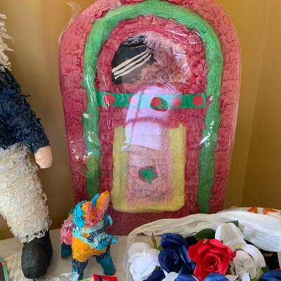 Lot of Party Supplies Including Two Piñatas