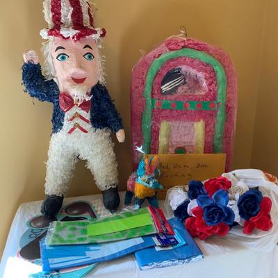 Lot of Party Supplies Including Two Piñatas