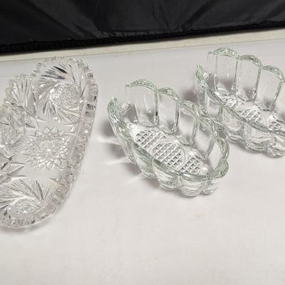 Crystal Pickle Dish & Pair Of Princess House Crystal Spoon Holders #36 (DR)
