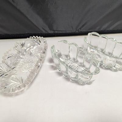 Crystal Pickle Dish & Pair Of Princess House Crystal Spoon Holders #36 (DR)