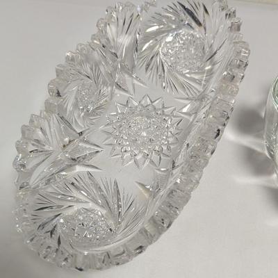 Crystal Pickle Dish & Pair Of Princess House Crystal Spoon Holders #36 (DR)