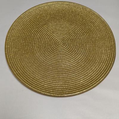 Pair Of 14 1/2" Gold Glass Chargers #42 (DR)
