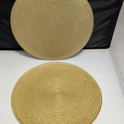 Pair Of 14 1/2" Gold Glass Chargers #42 (DR)