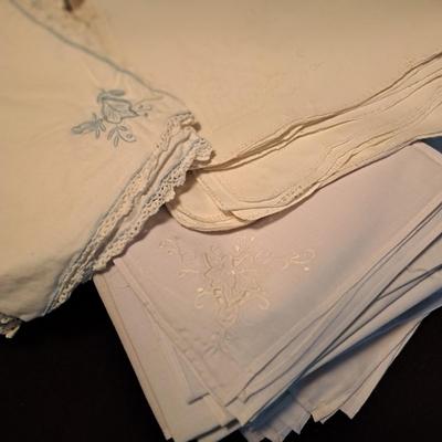 Collection of Hand-Embroidered Crewel Pillows & Linens (BD-SD)