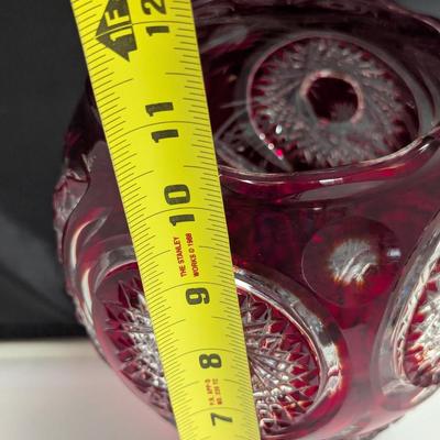 10 1/2" Tall Cranberry Crystal Vase Diamond Cut (DR)