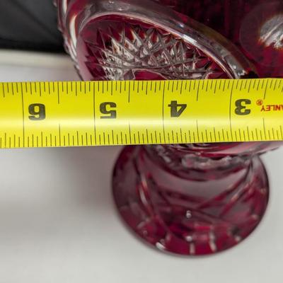 10 1/2" Tall Cranberry Crystal Vase Diamond Cut (DR)