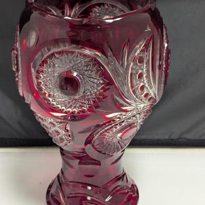 10 1/2" Tall Cranberry Crystal Vase Diamond Cut (DR)