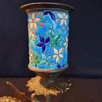 Pair of Vintage Brass & Enamel Dragon Candlesticks (BD-SD)