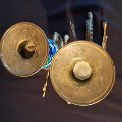 Pair of Vintage Brass & Enamel Dragon Candlesticks (BD-SD)
