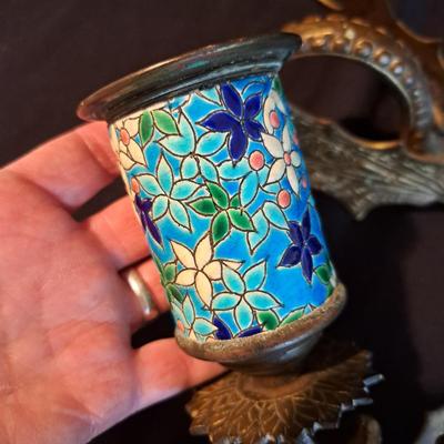 Pair of Vintage Brass & Enamel Dragon Candlesticks (BD-SD)