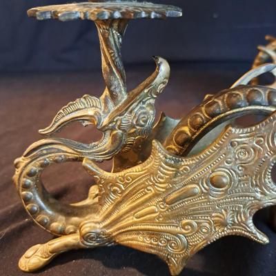 Pair of Vintage Brass & Enamel Dragon Candlesticks (BD-SD)