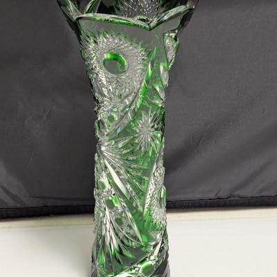 10 1/2" Tall Carved Bohemian Crystal Vase (DR)